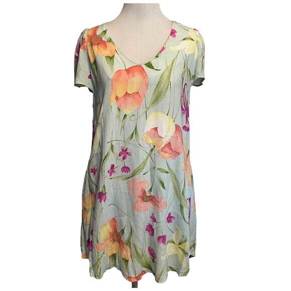 Reformation Tulip Print Silk Dress Womens Small/XS Mint Green Floral Pockets - Picture 1 of 10